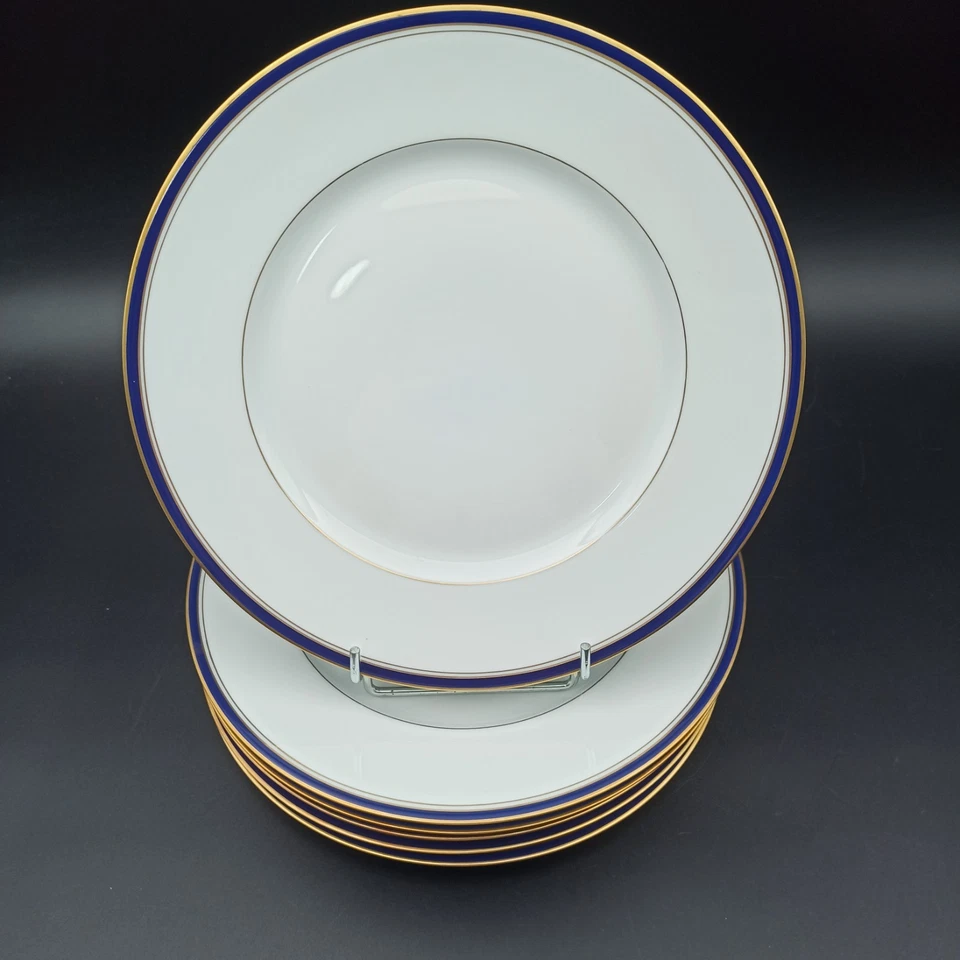 LIMOGES - 6 ASSIETTES PLATES PORCELAINE ANCIENNE MANUFACTURE ROYALE Bleu Or lot1 - Photo 3/4
