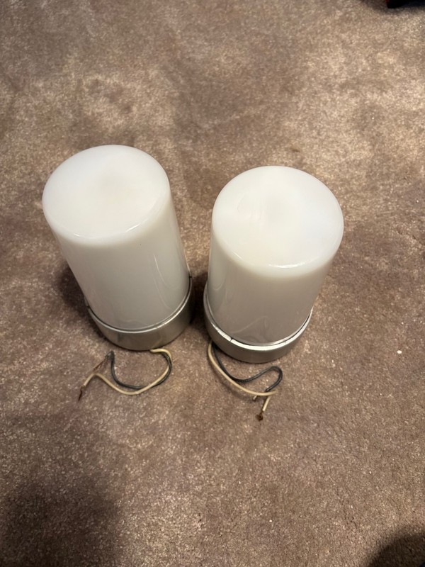2 ceiling flush mount Lighting Fixtures retro 1970s style milky glass silver