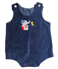 Thomas Vtg Velour Baby Romper With Elephant & Duck Embroidery 6-9M Made In USA