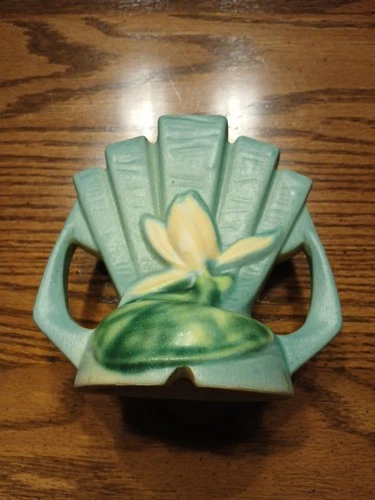 Vintage ROSEVILLE Pottery ~ Water Lily Flower Frog Or Finger Vase #48 USA Blue
