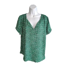 DR2 by Daniel Rainn Pinch Sleeve Blouse Large Short Sleeve Green Pullover Top