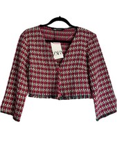 ZARA Women s Cropped Pink/Green Tweed Textured Jacket Sz XS NEW
