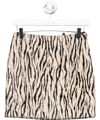 Rotate Printed Faux Fur Skirt Black Print UK 6