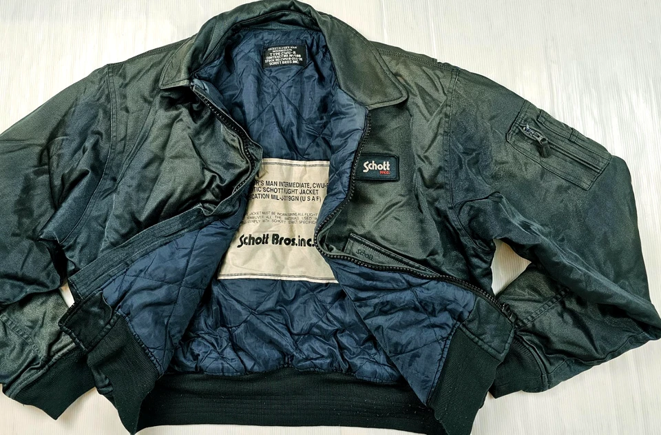 *HOT VTG Men's SCHOTT FLYER'S @ CWU-R BOMBER MILITARY FLIGHT LINED TEAL Jacket L - Image 2 of 4