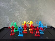 Vintage Plastic Cowboys and Indians 10 Toy Figures Lot Multicolor Action Poses