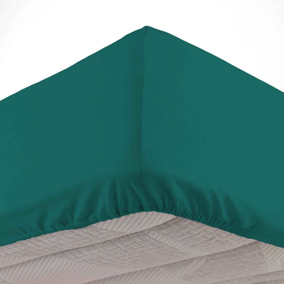 Drap housse en coton Biolina 140x190cm Émeraude au tissage haut de gamme