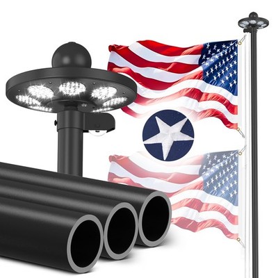 11 Gauge Heavy Duty Flagpole Kit with 136 LED Solar Light, 20FT Extra Thick Flag