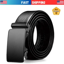 Men's Genuine Leather Belt Slide Ratchet Buckle Adjustable Waist Strap Classic
