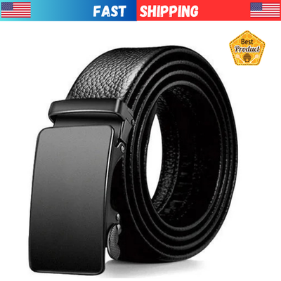 #ad #ad Men#x27;s Genuine Leather Belt Slide Ratchet Buckle Adjustable Waist Strap Classic $3.99