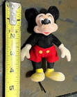 Vintage Mickey Mouse Figure Flocked Plastic Jointed Head, Arms & Legs 4.5"