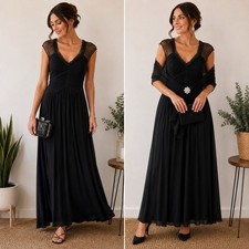 Calvin Klein Beaded Evening Gown 4 Black Mesh Pleated Formal Maxi Dress Glam