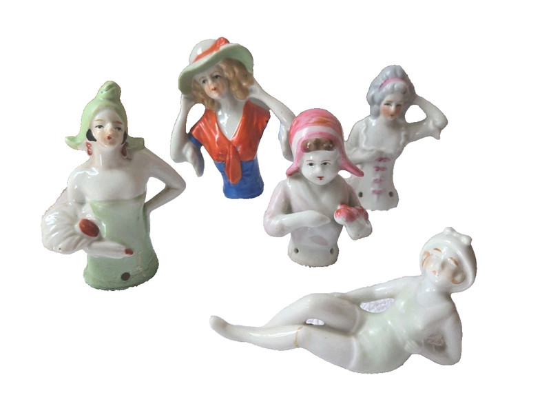 Vintage Group of 5 Pin Cushion Porcelain Dolls