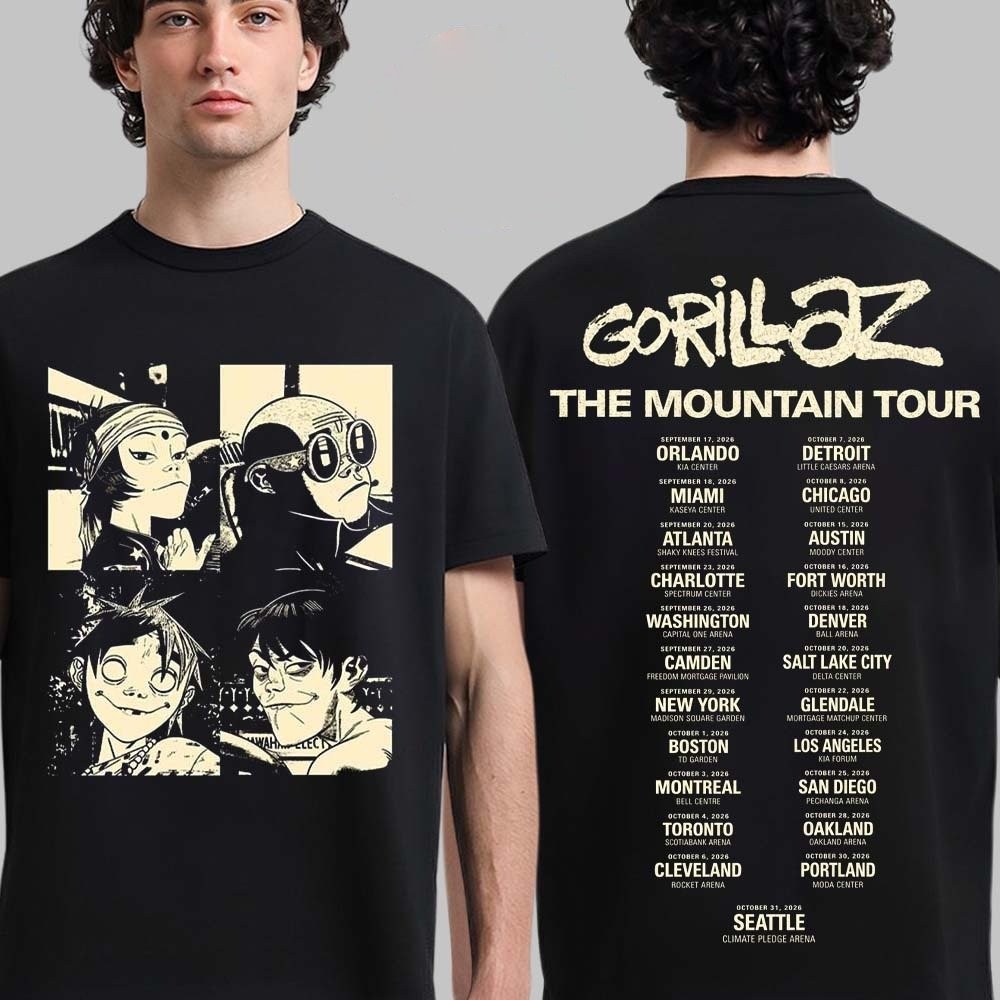 Gorillaz The Mountain Tour 2026 US And Canada Merch With Dates T-Shirt Reprint