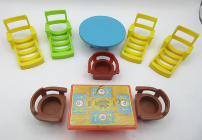 Lot of 9 Vintage Fisher Price Little People Lounge Set Chair Dining Table 70s