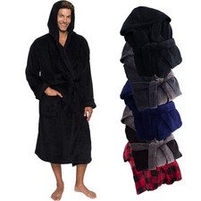Mens Robe Hooded Wrap Style - Mid Length Plush Fleece Bathrobe Black, Large/...