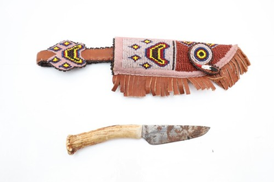 #ad #ad Vintage Beaded Native American Sioux Plains Indian Sheath Hide W Knife Dagger $355.00