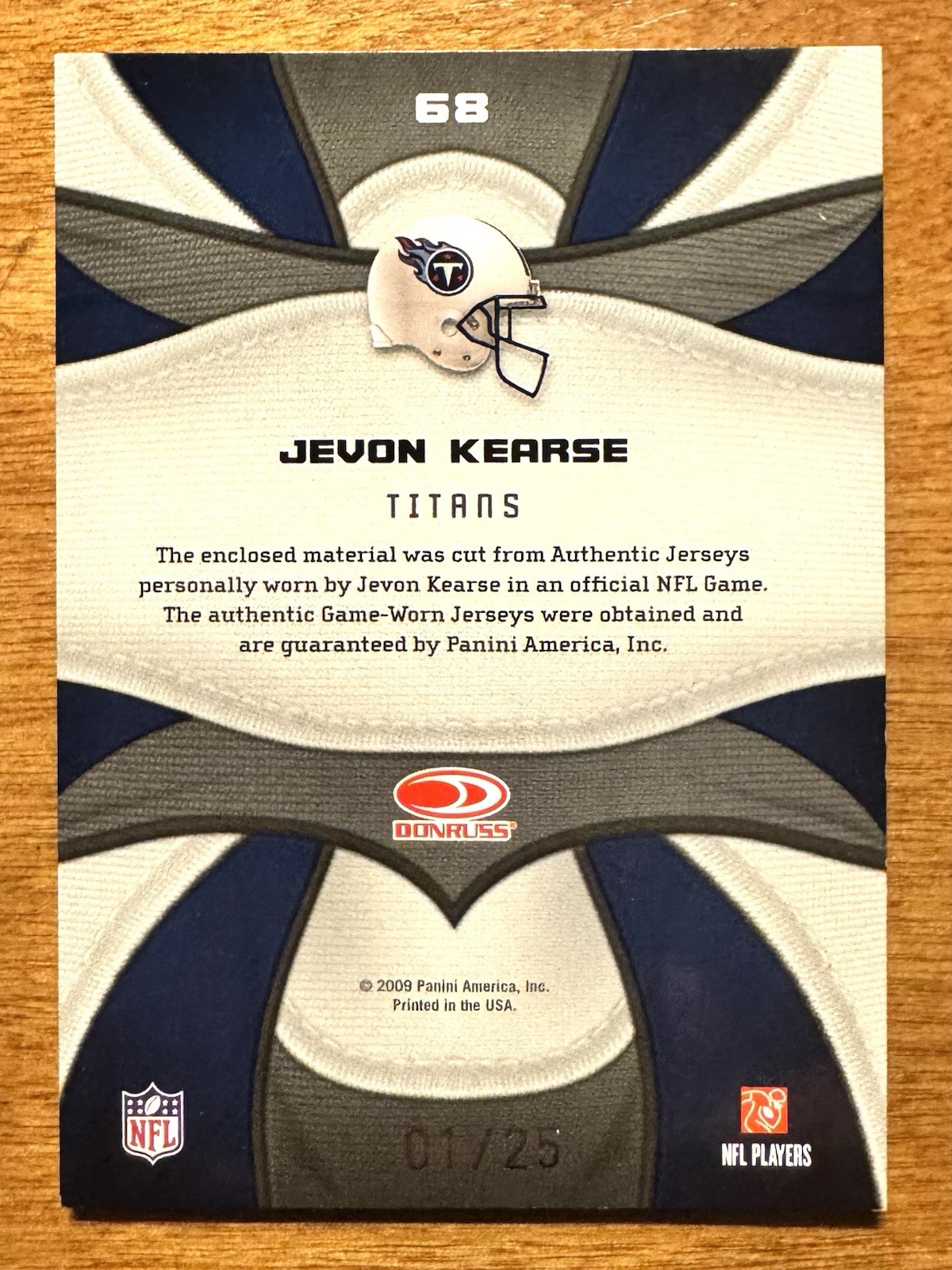 2009 Certified Fabric Of The Game JEVON KEARSE Game Worn Prime Patch 01/25 view 2
