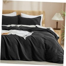 Waffle Weave Duvet Cover Set Size, No Snagging Queen Black No Comforter