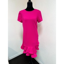 ELIZA J. Hot Pink Mini Ruffled Dress/ Size 14 Misses/ NWT- Review Measurements 