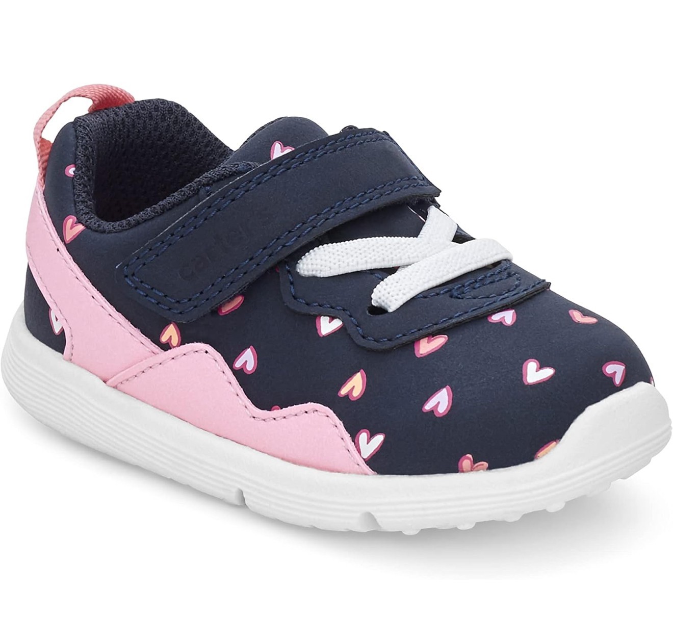 Carter's Baby Girl Sneakers Infant(Size 2) Navy Blue Pink Hearts Hook Loop Shoes