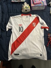 Peru 2018 World Cup Umbro Home Jersey 10 Farfan Men  s Size L Fifa Russia