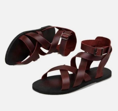 Mens Gladiator Strappy Leather Sandals Open Toe High Top Beach Shoes Pumps