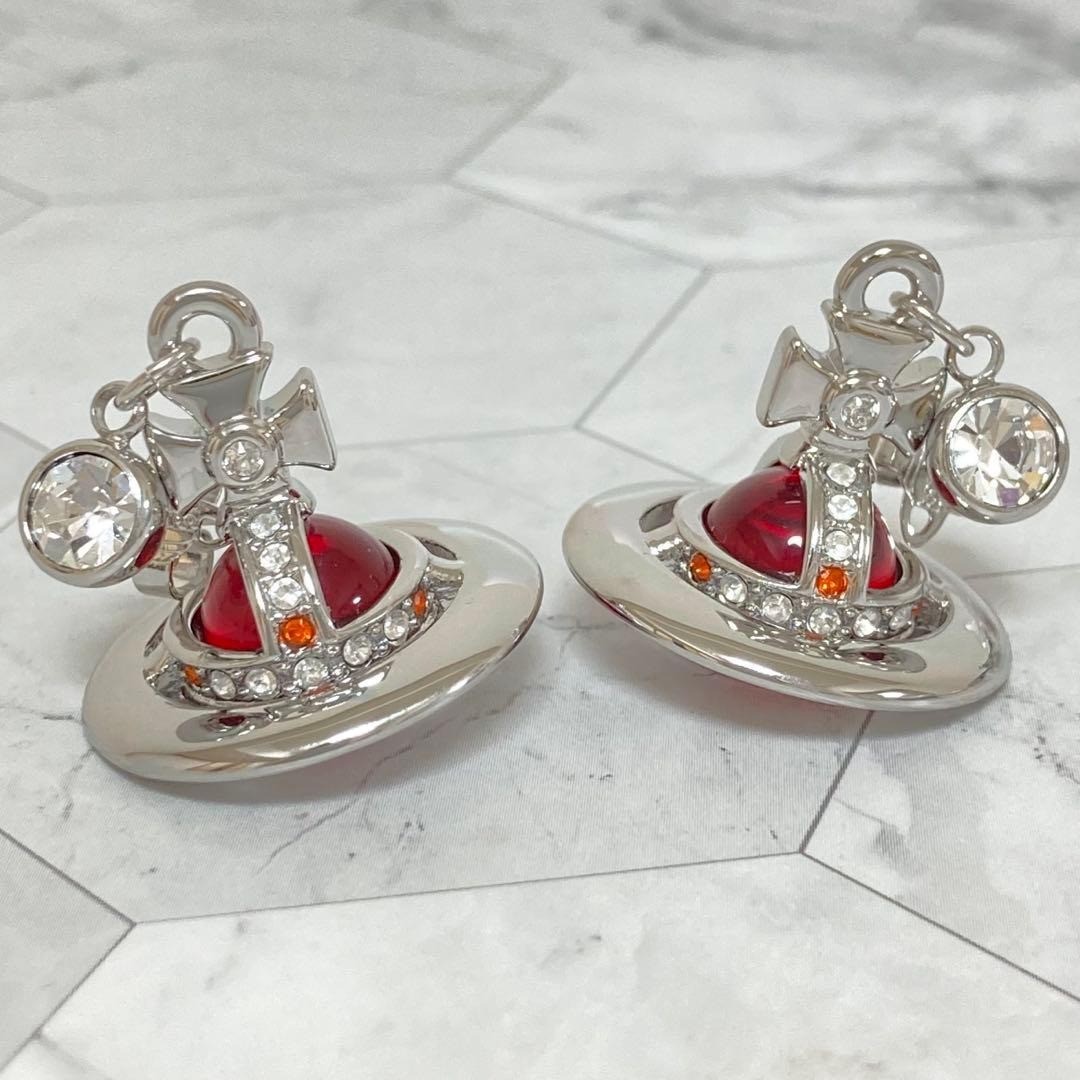 Vivienne Westwood Earrings Tiny Orb Silver Red 2.5cm w/Pouch NO