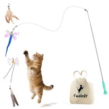 Cat Wand Toy   Retractable Wand with 4 Feather Toy Refills for Indoor Cats En...
