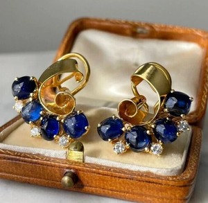 Authentic 3Ct Lab Created Blue Sapphire Retro Raymond Yard Earrings 14K Yellow Gold Plated