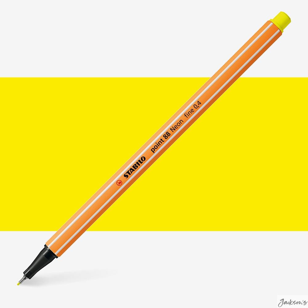 Stabilo Point 88 Fineliner Pen Metal Tip 0.4mm Fluorescent Yellow Writing
