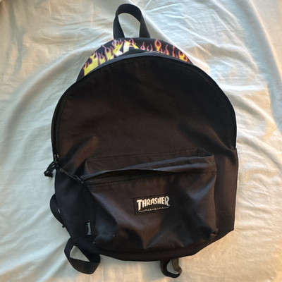 Vintage Thrasher skateboarding Flame Logo Black Backpack