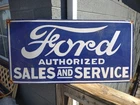 VINTAGE LARGE FORD PORCELAIN METAL SIGN 3FT CAR TRUCK AUTO DEALER SALES SERVICE