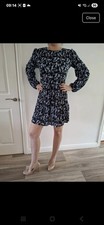 size 10 black floral dress Forever New Plisse Midi Long Sleeve Day Work 