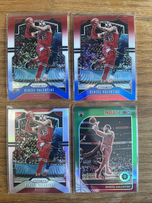 Denzel Valentine 4 Card NBA Basketball Trading Card Lot Chicago Bulls Prizm