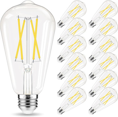 LED Edison Bulbs 60W Eqv ST58 4000K Daylight E26 6W 600LM Clear Glass 12 Pack