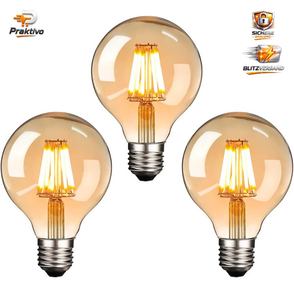LED Edison GlüHbirne E27 8W Dimmbar Retro Vintage Stil Amber Glas 3Er Set-image
