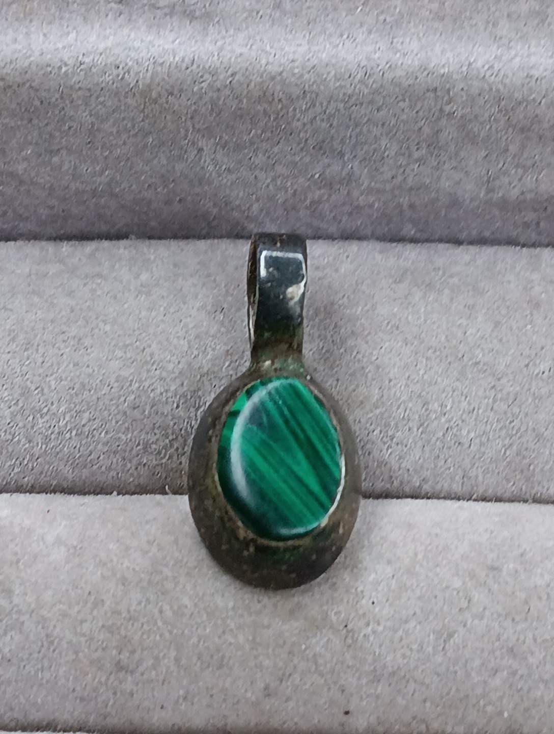 Antique Unsigned Sterling Silver Tested Malachite… - image 2