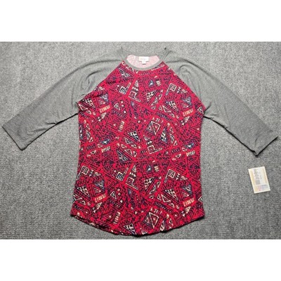LuLaRoe Randy T-Shirt Womens M Red Geometric Print 3/4 Sleeve Stretch New