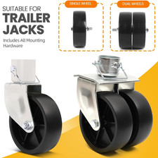 6" Boat Trailer Jack 2PCS Wheels Universal Fit Black Plastic Caster Wheels Mount