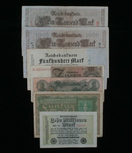 1910-1929 Germany 7-Notes Set // Empire 50-1000 Mark & Weimar 20-10000000 Mark - Picture 3 of 3