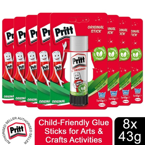 Pritt Child-Friendly Glue Sticks for Arts & Crafts Activities 43g, 8 Sticks - Picture 1 of 10