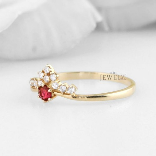 14K Gold VS/F-G Diamant-Rubin Edelstein Cluster Versprechen Ring Valentinstag Geschenk - Bild 2 von 7