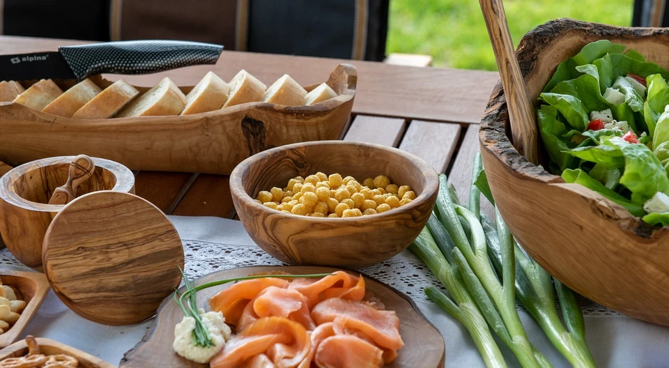 Ensaladera de madera para aperitivos de madera de olivo para servir frutas nueces sumergir decorativo 6" Foto 4 de 4