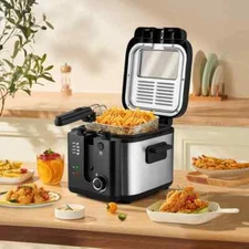SUSTEAS Deep Fryer 1500W Non-Stick Inner Pot Removable Lid Temp Control 2.5L