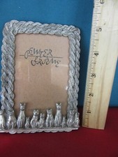 797. Vintage Pewter Cats Picture Photo Frame BARRON Row of 11 Cats Free Standing
