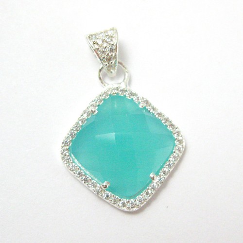 Collar colgante de piedras preciosas bisel pavimentado de plata, colgante cúbico pavimentado de circonia 17 mm - Imagen 11 de 17