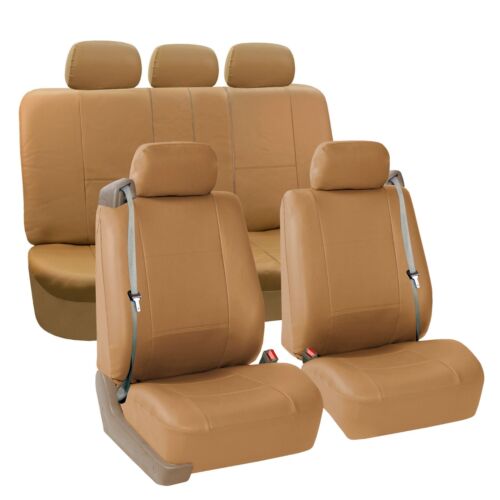 Pu Leather Seat Covers Full Set For Built In Belt Car Sedan Suv Solid Tan - Car Seat Covers Tan Leather