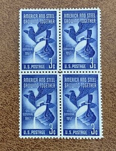 USA Stamp SCOTT #1090   3c America and Steel Industry - 1957 Block of 4, MNH OG