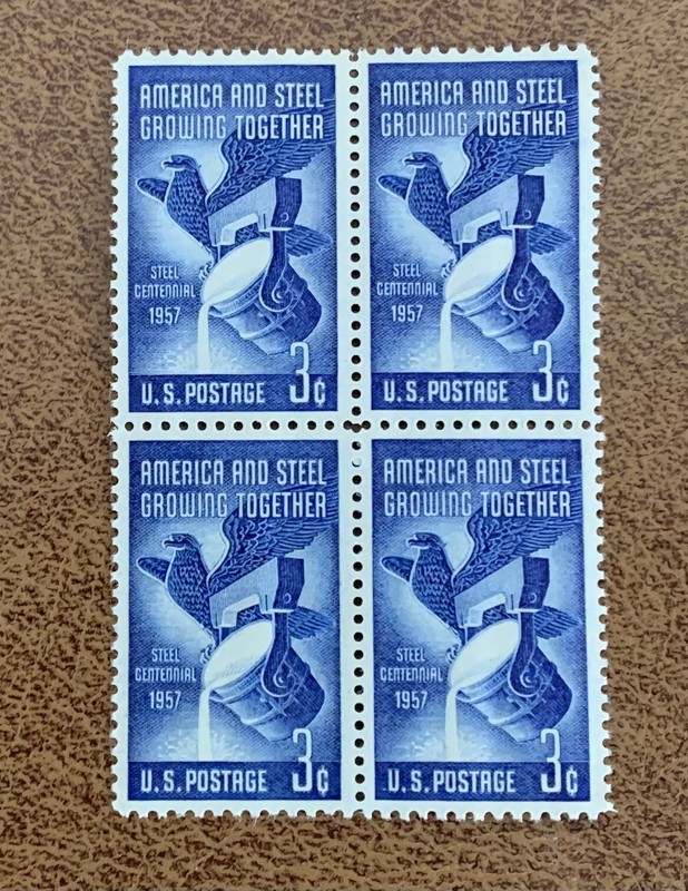 USA Stamp SCOTT #1090   3c America and Steel Industry - 1957 Block of 4, MNH OG
