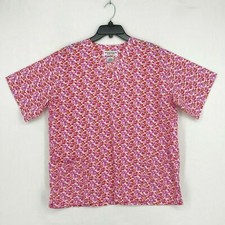 Natural Uniforms Womens Size Medium Scrub Top Orchid Pink Coral Floral Print